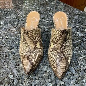 Jessica Simpson Leather Snakeskin Wedge Mules Size 6
